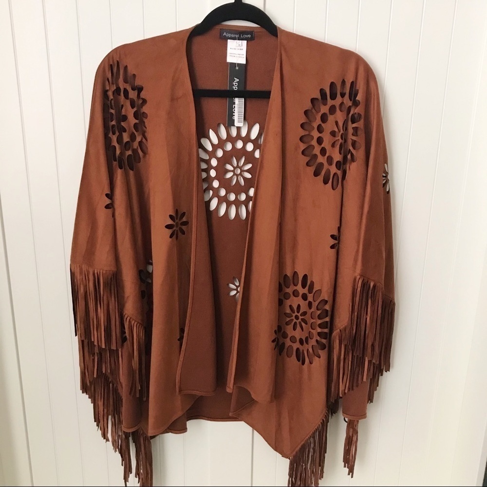 NWT Lazer Cut Fringed Western Shawl